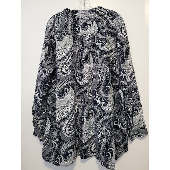 Talbots Womens Navy Blue White Paisley Cotton Pleated Tunic Top 2X - Picture 5 of 6